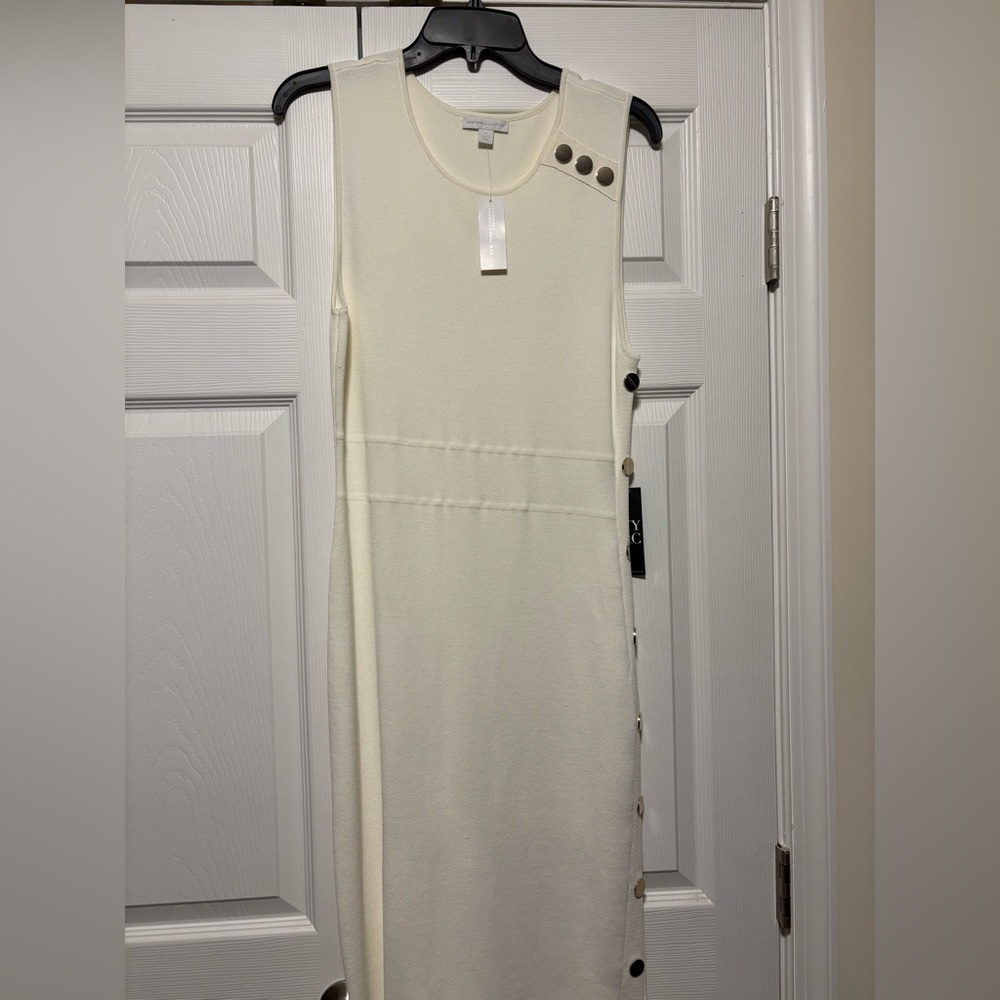 New York & Company Ivory Dress with Button Details